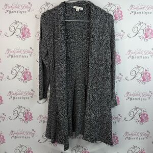 Studio works cardigan long open front waterfall Women's Black and White Sweater